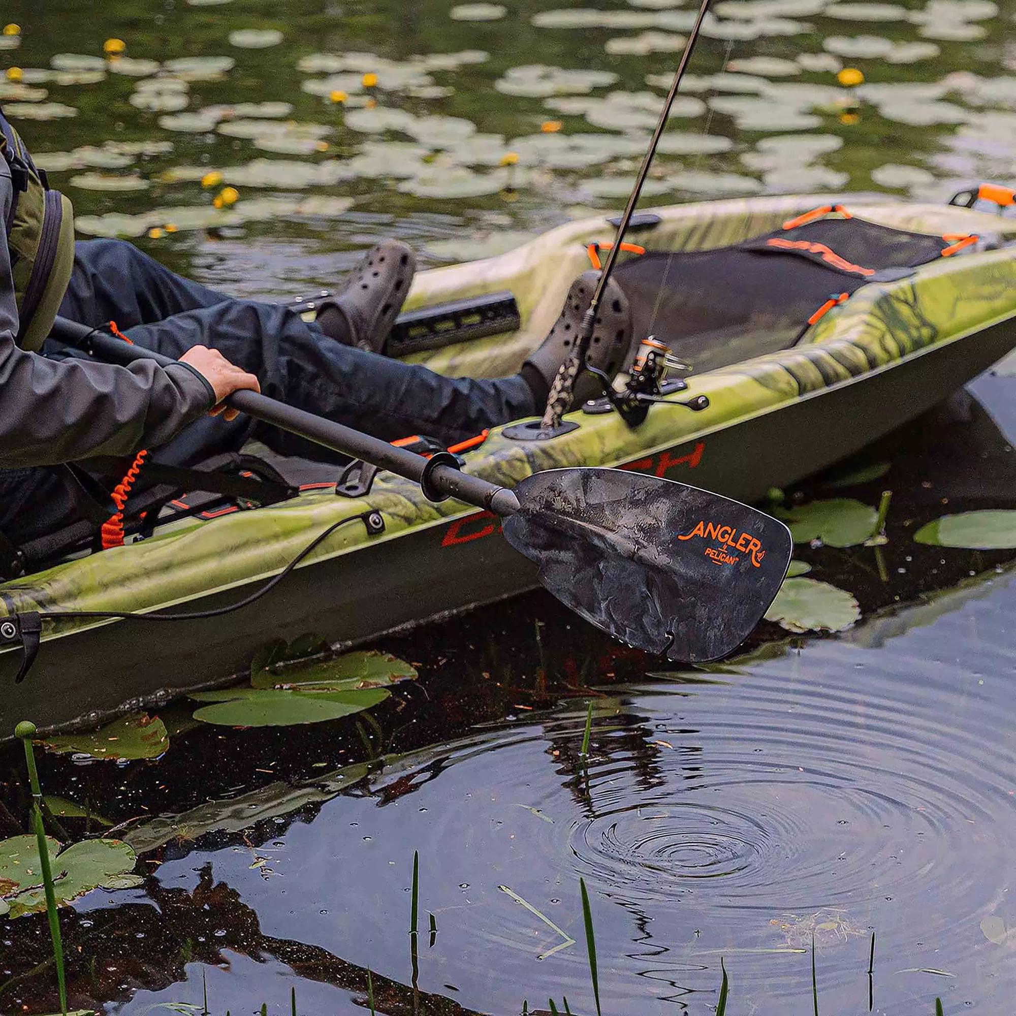 Pelican Poseidon Angler Fishing Lightweight Kayak Paddle - Built-In Retrieval Hooks - Fiberglass Reinforced (Baltic Brown, 98.5 In)